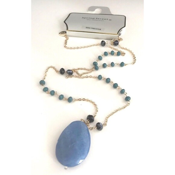 New Spring Street Necklace Semi Precious Teardrop Blue Stone NORDSTROM RACK 8Y - Picture 1 of 8
